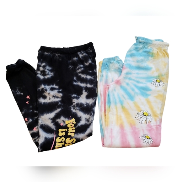 2 Pair BSR By Samii Ryan Jogger Sweat Pant Womens S Tie Dye Rainbow Stars Fleece - Picture 9 of 11